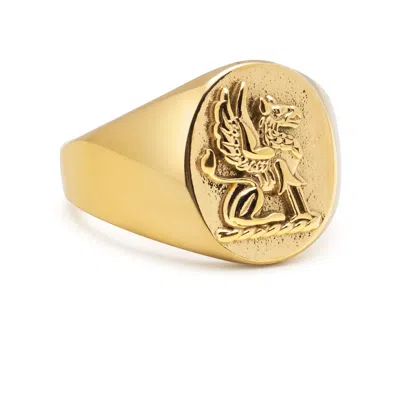 Nialaya Men's Stainless Steel Lion Crest Ring With Gold Plating