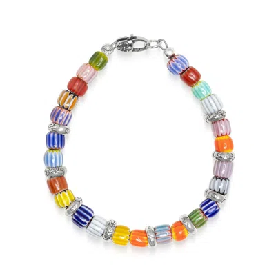Nialaya Men's Sterling Silver Bracelet With Nepalese Lampwork Beads