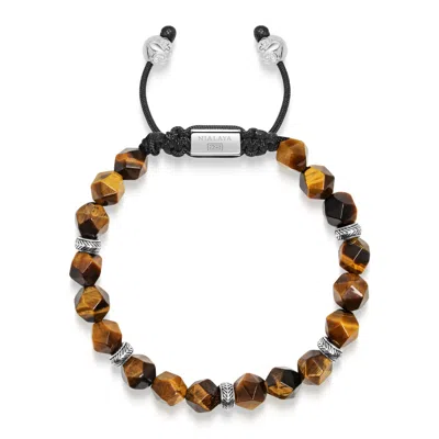 Nialaya Men's Sterling Silver Faceted Beaded Bracelet With Brown Tiger Eye