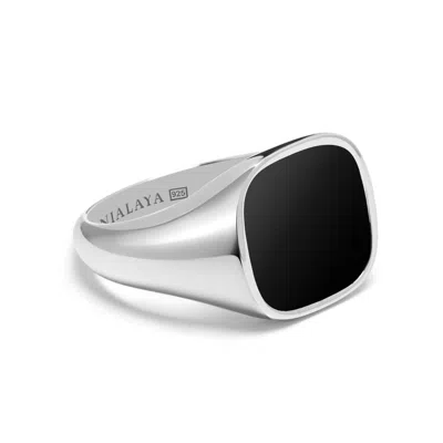 Nialaya Men's Sterling Silver Signet Ring With Black Onyx In White