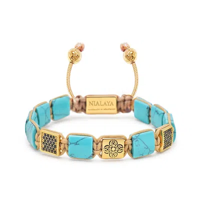 Nialaya Men's The Dorje Flatbead Collection - Turquoise And Gold