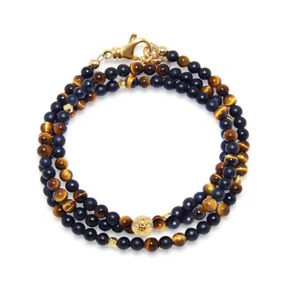 Nialaya Men's The Mykonos Collection - Brown Tiger Eye, Matte Onyx, And Gold In Gray