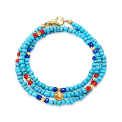 Nialaya Men's The Mykonos Collection - Vintage Turquoise, Red And Blue Glass Beads