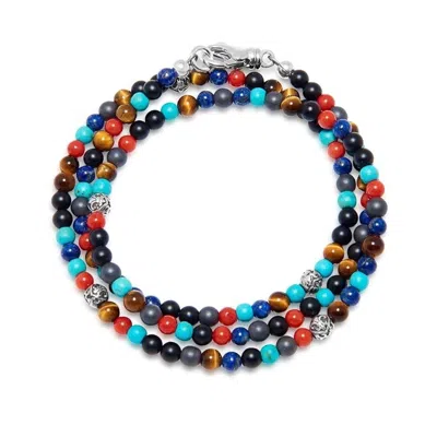 Nialaya Men's The Mykonos Collection  Turquoise, Red Glass Beads, Blue Lapis, Hematite, And Onyx In Multi