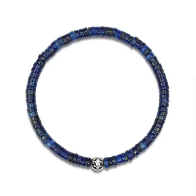 Nialaya Men's Wristband With Blue Lapis Heishi Beads And Silver In Gray