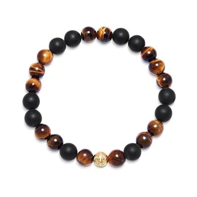 Nialaya Men's Wristband With Matte Onyx And Brown Tiger Eye In Multi
