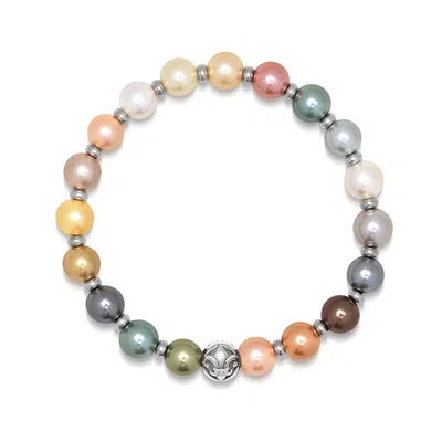 Nialaya Men's Wristband With Pastel Pearls And Silver In Gray