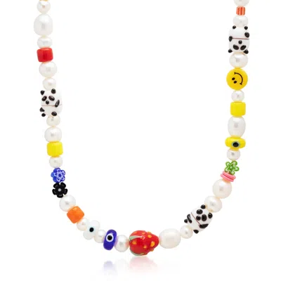 Nialaya Mens Panda Pearl Choker With Assorted Beads In Multi