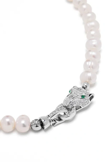 Nialaya Panther Head Pearl Choker In Metallic