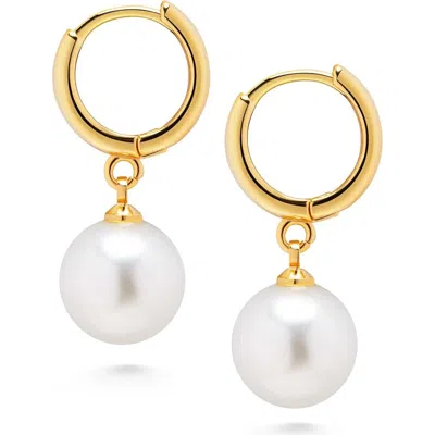 Nialaya Pearl Drop Hoop Earrings In Gold