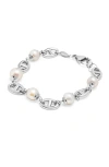Nialaya Pearl Mariner Bracelet In Silver