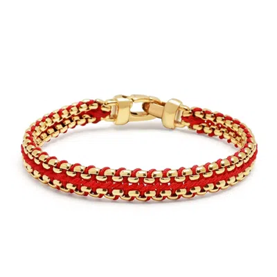 Nialaya Red / Gold Men's Red Woven 8mm Box Chain Bracelet In Gold