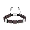 Nialaya Red / Silver Men's Ceramic Flatbead Bracelet In Dark Red And Sterling Silver