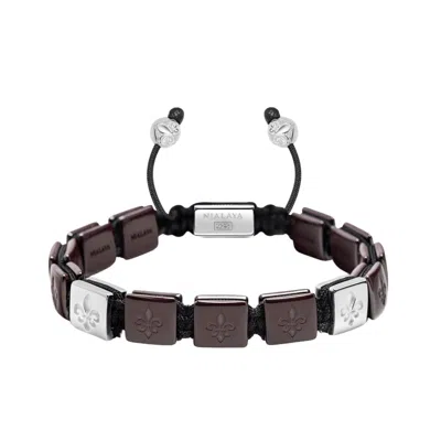 Nialaya Red / Silver Men's Ceramic Flatbead Bracelet In Dark Red And Sterling Silver