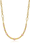 Nialaya Rose Quartz Chain Choker In Gold