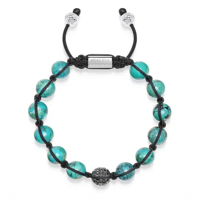 Nialaya Silver / Black / Blue Men's Black Diamond Beaded Bracelet With Turquoise And Sterling Silver