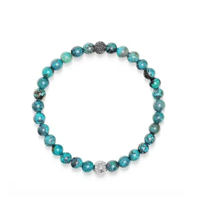 Nialaya Silver / Black / Blue Men's Black Diamond Wristband With Bali Turquoise