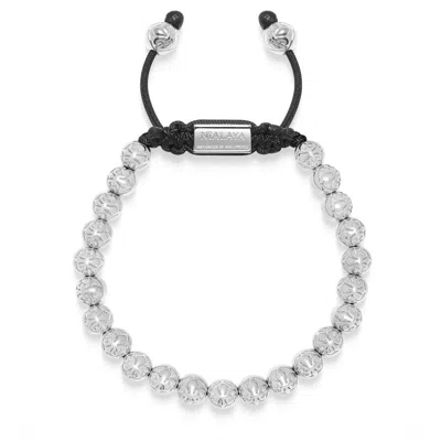 Nialaya Silver / Black Men's Beaded Bracelet With Sterling Silver Beads In White