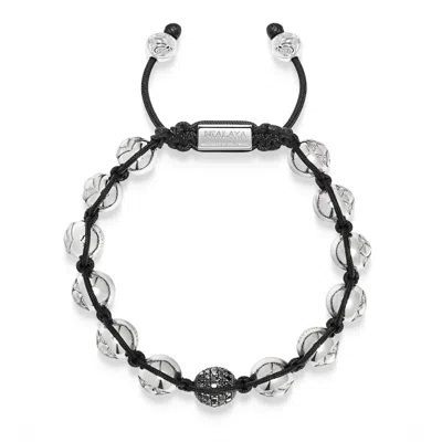 Nialaya Silver / Black Men's Black Diamond Beaded Bracelet With Sterling Silver Beads