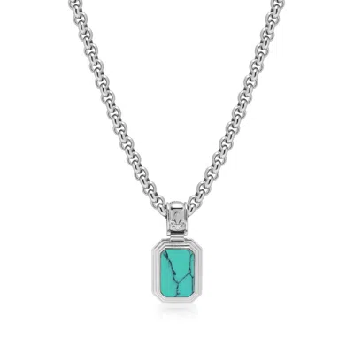 Nialaya Silver / Black Men's Sterling Silver Necklace With Two-in-one Turquoise & Black Onyx Pendant