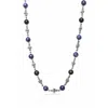 Nialaya Silver / Blue / Black Men's Silver Cross Chain With Matte Onyx & Blue Dumortierite