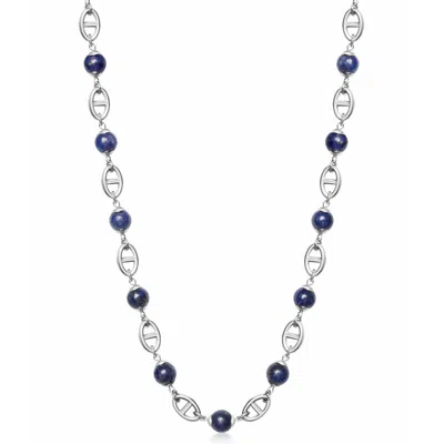 Nialaya Silver / Blue Men's Silver Mariner Chain With Blue Lapis