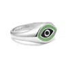 Nialaya Silver / Green Men's Sterling Silver Evil Eye Signet Ring