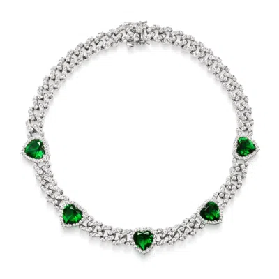 Nialaya Silver / Green Women's Crystal Embellished Choker With Green Hearts In Metallic