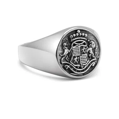 Nialaya Silver Men's Stainless Steel Crest Ring In Pattern