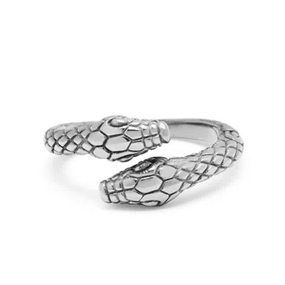 Nialaya Silver Men's Stainless Steel Vintage Snake Ring