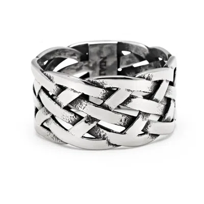 Nialaya Silver Men's Stainless Steel Woven Chain Ring In Metallic