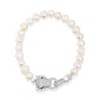 Nialaya Silver / White Men's Pearl Bracelet With Silver Panther