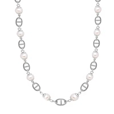 Nialaya Silver / White Men's Silver Mariner Chain With Pearls
