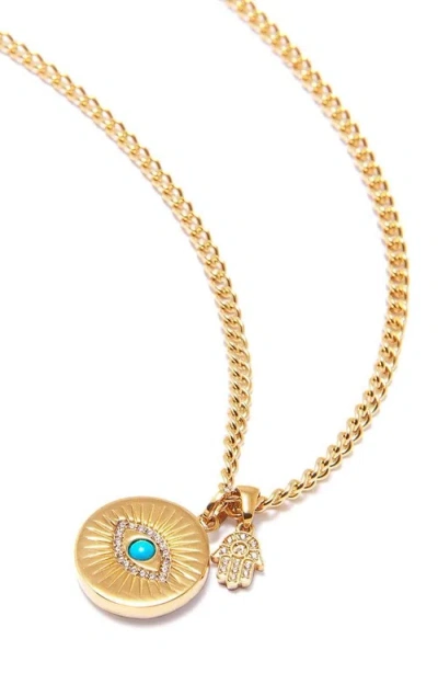 Nialaya Skyfall Evil Eye And Hamsa Hand Necklace In Gold
