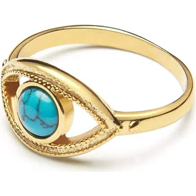 Nialaya Skyfall Turquoise Evil Eye Ring In Gold