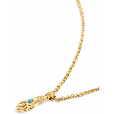 Nialaya Small Turquoise Gemstone Hand Pendant Necklace In Gold