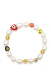 Nialaya Smiley Face Pearl Bracelet In White