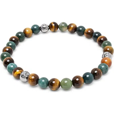 Nialaya Tiger Eye And Aquatic Agate Silver Ball Bracelet In Multi