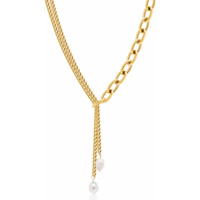 Nialaya Transformer Pearl Necklace In Brown