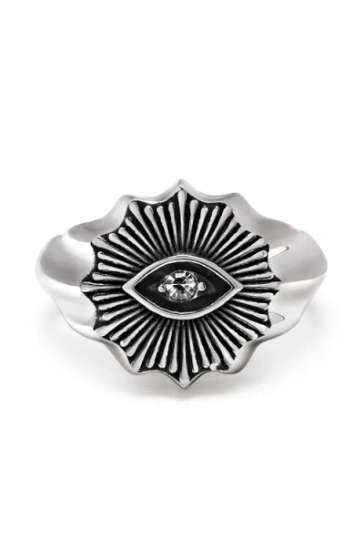 Nialaya Vintage Evil Eye Crystal Ring In Silver