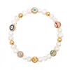 Nialaya White / Gold Men's Evil Eye Pearl Bracelet In Multi