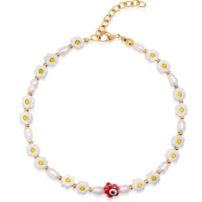 Nialaya White / Gold / Red Women's Flower Power Choker With Red Detail