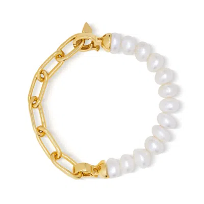 Nialaya White / Gold Women's Duo Bracelet With Pearls In Brown