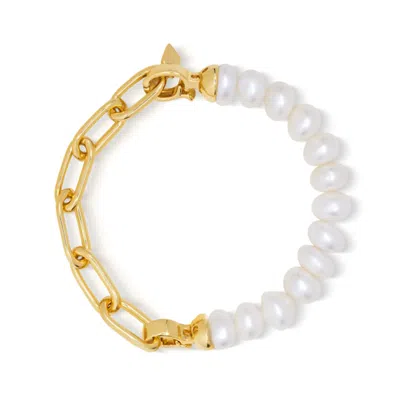 Nialaya White / Gold Women's Duo Bracelet With Pearls
