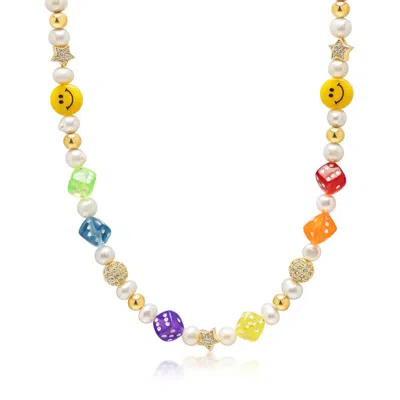Nialaya White / Gold Women's Pair Of Dice Pearl Necklace In Multi