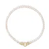Nialaya White / Gold Women's Pearl Choker With Gold Double Panther Head In Multi