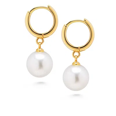 Nialaya White / Gold Women's Pearl Drop Earrings