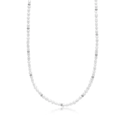 Nialaya White / Silver Men's Mini Pearl Choker With Silver In Multi
