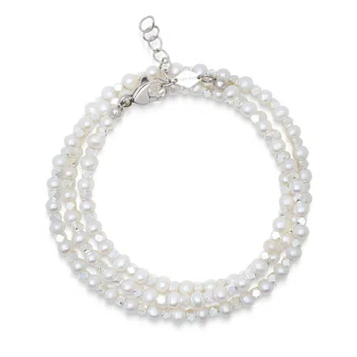 Nialaya White / Silver Men's Silver Wrap-around Bracelet With Pearls