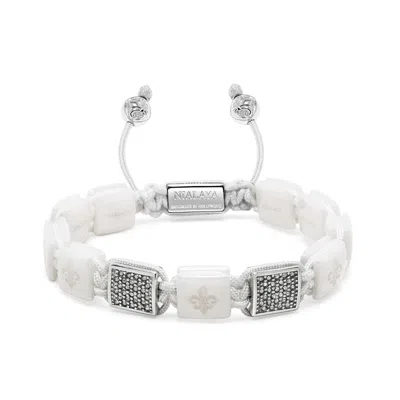 Nialaya White / Silver Women's White Ceramic Flatbead Bracelet With Silver Cz